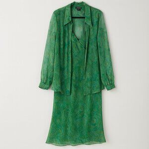 Venezia 2‑Piece Paisley Dress & Shirt Set – Size 18/20, Emerald Boho Y2K